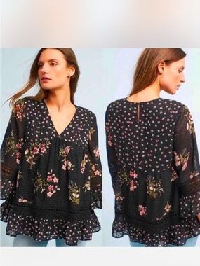 Maeve Anthropologie Steffy Bell Sleeve Blouse Medium
